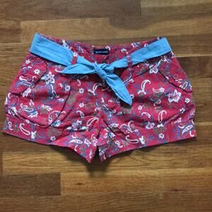 Ralph Lauren Red Floral Paisley Linen Shorts Belt Vintage (Youth Girl 14)